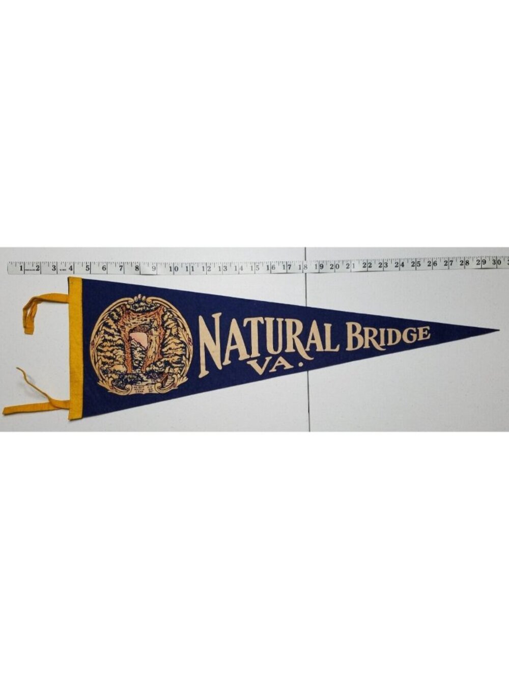 Vtg Felt Pennant Natural Bridge VA. Souvenir Travel Collectible Blue & Yellow